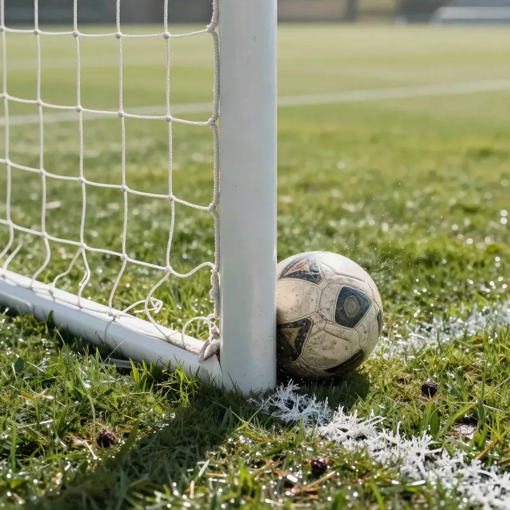 Rete di porta tirata, pallone schiacciato e zolle strappate dopo un derby